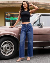 luvamia FleXclusive Wide Leg Jeans for Women High Waisted Stretchy Denim Pants Raw Hem Wide Leg Jeans, 90s Baggy Straight, High Rise, Stretch, 29.5 Inch Inseam, Button Front, Raw Hem, Western Outfit for Women