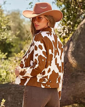 luvamia Faux Suede Cow Print Fall Jackets For Women Cropped Jacket Shacket Faux Leather, Full Lining, Button Down Shackets For Women With Pockets, Oversized Fall Outerwear, Cowgirl Outfits For Women