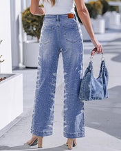 luvamia FleXclusive Wide Leg Rhinestone Jeans for Women High Waist Stretchy Denim Pants Sparkly Bling Jeans, Rhinestone Embellished, Baggy Straight Leg, 29.5" Inch Inseam, Trendy, Party, Night Out, Concert Outfits