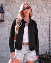 luvamia Oversized Jean Jacket Women Zip Up Bomber Denim Jacket Fall Outfits Modern Bomber Silhouette, Loose Fall Jackets, Elasticized Hem, Button-Tab Collar, Dropped Shoulders, Trendy Western Outfits