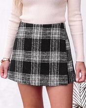 luvamia Plaid Skorts for Woman High Waist Mini Wrap Skort Skirt with Shorts Faux Wrap, Side Zipper, Elastic Waist Back, Trendy Plaid Pattern, Fall Skirts With Shorts Underneath, Asymmetrical Design