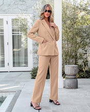 luvamia Pants Suits Women 2 Piece Double Breasted Business Casual Outfits Classic Notch Lapel, Wide Leg Pants, Structured Shoulders, Professional Dressy Pantsuit Set, Office Chic, 2026 Fall Fashion
