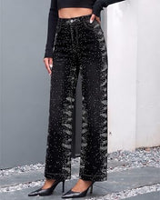 luvamia FleXclusive Wide Leg Rhinestone Jeans for Women High Waist Stretchy Denim Pants Sparkly Bling Jeans, Rhinestone Embellished, Baggy Straight Leg, 29.5" Inch Inseam, Trendy, Party, Night Out, Concert Outfits