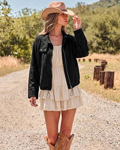 luvamia Faux Suede Jackets Women Oversized Cropped Funnel Neck Zip Up Coats Soft Faux Suede, Stand Collar, Loose Fit, Front Zipper, Modern Bomber Silhouette & Adjustable Hem, Fall Essential Outerwear
