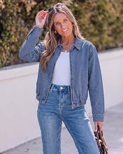 luvamia Oversized Jean Jacket Women Zip Up Bomber Denim Jacket Fall Outfits Modern Bomber Silhouette, Loose Fall Jackets, Elasticized Hem, Button-Tab Collar, Dropped Shoulders, Trendy Western Outfits