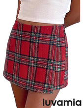 luvamia Plaid Skorts for Woman High Waist Mini Wrap Skort Skirt with Shorts Faux Wrap, Side Zipper, Elastic Waist Back, Trendy Plaid Pattern, Fall Skirts With Shorts Underneath, Asymmetrical Design