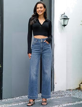 luvamia FleXcLusive Wide Leg Jeans for Women Trendy High Waisted Stretchy Denim Pants Wide Leg Pants, High Rise, 29.5" Inseam, 90s, Baggy Straight Leg Jeans, Stretch, Button Front, Western Denim Outfit for Women