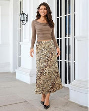 luvamia Women Satin Skirt Leopard Print Maxi Long Stretchy Elastic Skirts Cheetah Animal Print, Bias Cut Skirt, A-Line, High Waisted, Flowy Long Slip Skirts, Elastic Waistband, Fall Outfits for Women