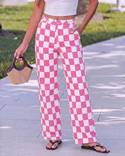 luvamia Checkered Pants Women High Rise Cinch-Waist Stretchy Wide Leg Jeans Adjustable Waist, Patterned Pants for Women, Baggy Jeans Y2K, Checkerboard Print, Alternative Clothes