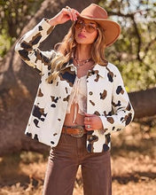 luvamia Faux Suede Cow Print Fall Jackets For Women Cropped Jacket Shacket Faux Leather, Full Lining, Button Down Shackets For Women With Pockets, Oversized Fall Outerwear, Cowgirl Outfits For Women