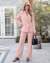 luvamia Pants Suits Women 2 Piece Double Breasted Business Casual Outfits Classic Notch Lapel, Wide Leg Pants, Structured Shoulders, Professional Dressy Pantsuit Set, Office Chic, 2026 Fall Fashion