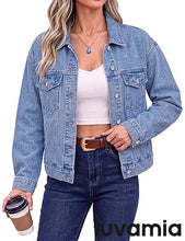 luvamia Jean Jacket Women Button Down Long Sleeve Oversized Denim Jackets Casual Jackets for Women Trendy, 2 Functional Side Pockets, No Stretch, Western Fall Outfits, Country Concert Outfits