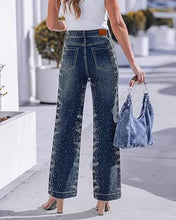 luvamia FleXclusive Wide Leg Rhinestone Jeans for Women High Waist Stretchy Denim Pants Sparkly Bling Jeans, Rhinestone Embellished, Baggy Straight Leg, 29.5" Inch Inseam, Trendy, Party, Night Out, Concert Outfits