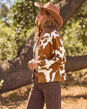 luvamia Faux Suede Cow Print Fall Jackets For Women Cropped Jacket Shacket Faux Leather, Full Lining, Button Down Shackets For Women With Pockets, Oversized Fall Outerwear, Cowgirl Outfits For Women