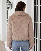 luvamia Faux Fur Jackets for Women Shaggy Crop Coats Fall Winter Outerwear Hook Closure, Long Sleeve, Lapel Collar, Date Night Outfit, Drop Shoulder, Clean Front Design, Long Pile Texture, Solid Color