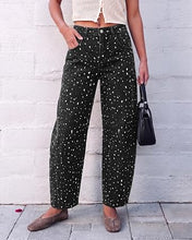 luvamia Barrel Jeans Women Deer Print High Waisted Patterned Denim Pants Knee Darts, 27.5" Inseam, Stretchy, Patterned Pants, Deer Fawn Print, Baggy Jeans Y2K, Speckled Dots, Concert Outfits Women