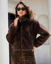 luvamia Faux Fur Jackets for Women Fall Cropped Coat Fuzzy Winter Outerwear Zip Up Front, Modern Retro Style, Lapel Collar, Drop Shoulder, Long Sleeve, Autumn Layering, City Chic Outerwear, Wide Collar