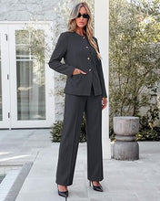 luvamia Pants Suits for Women Dressy 2 Piece Sets Business Casual Outfits Long Sleeve Collarless Blazers, Elastic Waist Wide Leg Pants, Adjustable Back Buckle‌, Professional Work Office Pantsuits