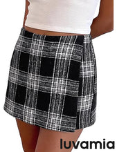 luvamia Plaid Skorts for Woman High Waist Mini Wrap Skort Skirt with Shorts Faux Wrap, Side Zipper, Elastic Waist Back, Trendy Plaid Pattern, Fall Skirts With Shorts Underneath, Asymmetrical Design
