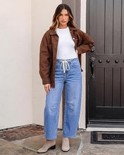 luvamia FleXclusive Barrel Jeans Women Trendy Baggy High Waisted Drawstring Denim Pants Barrel Wide Leg Pants, 27.5" Inseam, Baggy Jeans, Stretchy, Ankle Length, Drawstring Adjustable Waist, Casual Denim Outfits