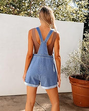 LUVAMIA Women's Denim Jumpsuit Overall Adjustable Sleeveless Stretch Short Romper Jean.