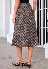 luvamia Plaid Midi Skirts for Women High Waist A-Line Fall Skirt with Belt Front Slit Opening, Asymmetrical Front Hem, Overlapping Front Panel, Diagonal Plaid Pattern, Back Elastic Waist, Fall Outfits