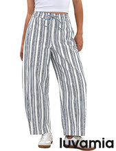 luvamia FleXclusive Barrel Jeans Women Trendy Striped Cropped High Waisted Pull On Elastic Waist Wide Leg Casual Stretch Denim Pants