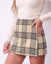 luvamia Plaid Skorts for Woman High Waist Mini Wrap Skort Skirt with Shorts Faux Wrap, Side Zipper, Elastic Waist Back, Trendy Plaid Pattern, Fall Skirts With Shorts Underneath, Asymmetrical Design