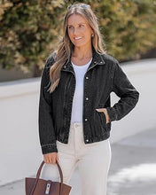 luvamia Jean Jacket Women Funnel Neck Zip Up Oversized Casual Denim Jackets Long Sleeve Short Jackets for Women, Elastic Hem Detail, Side Slant Pockets, Drop Shoulder, No Stretch, Western Fall Outfits