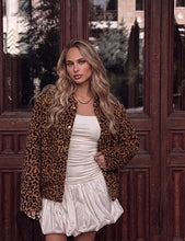 luvamia Women Leopard Print Bomber Jacket Oversized Wool Blend Fall Outfits Brushed, Cheetah, Animal Print Jackets, Stand Collar, Snap Button, Elastic Hem, Winter Coats with Pockets, Western Outfits