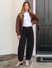 luvamia FleXcLusive Barrel Jeans Women Trendy High Waisted Wide Leg Baggy Denim Pants Adjustable Back Cinched Waist, Front Seam Jeans, Ankle Length, Stretchy Jeans for Women, 28 Inch Inseam, Casual Fall Outfit