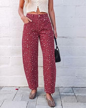 luvamia Barrel Jeans Women Deer Print High Waisted Patterned Denim Pants Knee Darts, 27.5" Inseam, Stretchy, Patterned Pants, Deer Fawn Print, Baggy Jeans Y2K, Speckled Dots, Concert Outfits Women