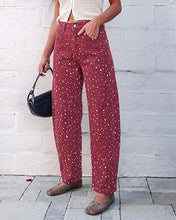 luvamia Barrel Jeans Women Deer Print High Waisted Patterned Denim Pants Knee Darts, 27.5" Inseam, Stretchy, Patterned Pants, Deer Fawn Print, Baggy Jeans Y2K, Speckled Dots, Concert Outfits Women