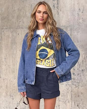 luvamia Oversized Jean Jacket Women Zip Up Bomber Denim Jacket Fall Outfits Modern Bomber Silhouette, Loose Fall Jackets, Elasticized Hem, Button-Tab Collar, Dropped Shoulders, Trendy Western Outfits