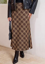 luvamia Plaid Maxi Skirts for Women Trendy A-Line Long Skirt with Side Slit Vintage Plaid Pattern, Back Elastic Waist, Flattering A-Line, High Waisted Skirts, Ankle-Length, Fall Outfits, Holiday Party