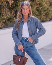 luvamia Oversized Jean Jacket Women Zip Up Bomber Denim Jacket Fall Outfits Modern Bomber Silhouette, Loose Fall Jackets, Elasticized Hem, Button-Tab Collar, Dropped Shoulders, Trendy Western Outfits