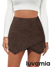 LUVAMIA Denim High Waisted Shorts Skort Stretch Asymmetrical Wrap Skirt