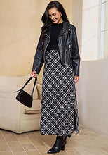 luvamia Plaid Maxi Skirts for Women Trendy A-Line Long Skirt with Side Slit Vintage Plaid Pattern, Back Elastic Waist, Flattering A-Line, High Waisted Skirts, Ankle-Length, Fall Outfits, Holiday Party