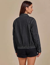 luvamia Jean Jacket Women Funnel Neck Zip Up Oversized Casual Denim Jackets Long Sleeve Short Jackets for Women, Elastic Hem Detail, Side Slant Pockets, Drop Shoulder, No Stretch, Western Fall Outfits