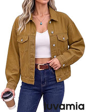 luvamia Jean Jacket Women Button Down Long Sleeve Oversized Denim Jackets Casual Jackets for Women Trendy, 2 Functional Side Pockets, No Stretch, Western Fall Outfits, Country Concert Outfits