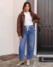 luvamia FleXclusive Barrel Jeans Women Trendy Baggy High Waisted Drawstring Denim Pants Barrel Wide Leg Pants, 27.5" Inseam, Baggy Jeans, Stretchy, Ankle Length, Drawstring Adjustable Waist, Casual Denim Outfits