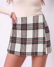 luvamia Plaid Skorts for Woman High Waist Mini Wrap Skort Skirt with Shorts Faux Wrap, Side Zipper, Elastic Waist Back, Trendy Plaid Pattern, Fall Skirts With Shorts Underneath, Asymmetrical Design