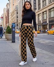 luvamia Checkered Pants Women High Rise Cinch-Waist Stretchy Wide Leg Jeans Adjustable Waist, Patterned Pants for Women, Baggy Jeans Y2K, Checkerboard Print, Alternative Clothes