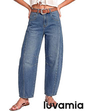 luvamia FleXcLusive Barrel Jeans Women Trendy High Waisted Wide Leg Baggy Denim Pants Adjustable Back Cinched Waist, Front Seam Jeans, Ankle Length, Stretchy Jeans for Women, 28 Inch Inseam, Casual Fall Outfit