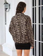 luvamia Women Leopard Print Bomber Jacket Oversized Wool Blend Fall Outfits Brushed, Cheetah, Animal Print Jackets, Stand Collar, Snap Button, Elastic Hem, Winter Coats with Pockets, Western Outfits