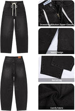 luvamia FleXclusive Barrel Jeans Women Trendy Baggy High Waisted Drawstring Denim Pants Barrel Wide Leg Pants, 27.5" Inseam, Baggy Jeans, Stretchy, Ankle Length, Drawstring Adjustable Waist, Casual Denim Outfits