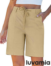 luvamia Bermuda Shorts for Women Trendy High Waist Knee Length Chino Long Shorts Drawstring Summer Casual Short 9"