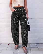 luvamia Barrel Jeans Women Deer Print High Waisted Patterned Denim Pants Knee Darts, 27.5" Inseam, Stretchy, Patterned Pants, Deer Fawn Print, Baggy Jeans Y2K, Speckled Dots, Concert Outfits Women