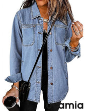 LUVAMIA Denim Jackets for Women Trendy Long Sleeve Button Down Shirt Jacket with Pocket