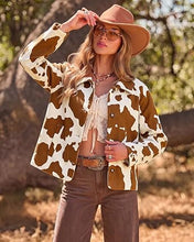 luvamia Faux Suede Cow Print Fall Jackets For Women Cropped Jacket Shacket Faux Leather, Full Lining, Button Down Shackets For Women With Pockets, Oversized Fall Outerwear, Cowgirl Outfits For Women